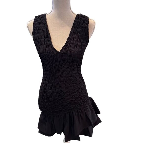 Zara Short Poplin Dress with Ruffles Black NWT XS - Picture 1 of 9